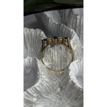 14K 585 Yellow Gold Sapphire 0.18 CTW & Diamond 0.10 CTW Ring Size 6