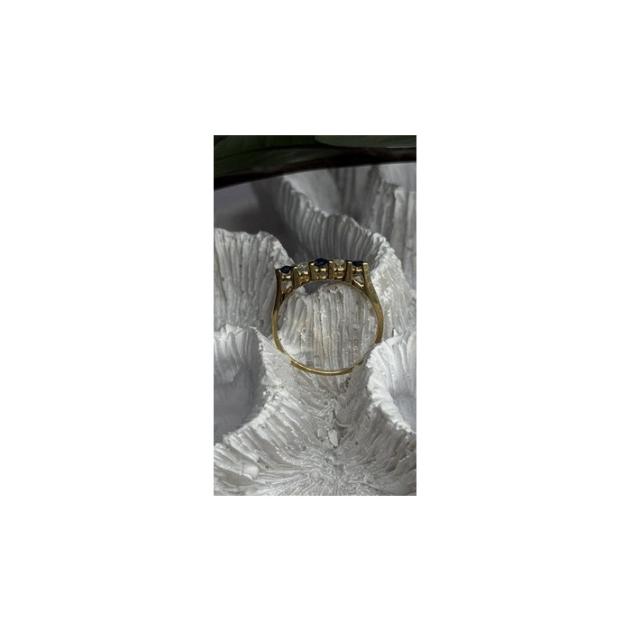 14K 585 Yellow Gold Sapphire 0.18 CTW & Diamond 0.10 CTW Ring Size 6