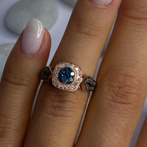 10K Rose Gold 0.5 Carat Clear & Teal Blue Dimond Ring Size 6