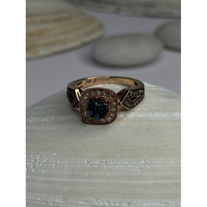 10K Rose Gold 0.5 Carat Clear & Teal Blue Dimond Ring Size 6