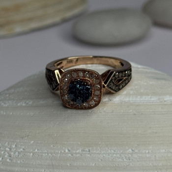 10K Rose Gold 0.5 Carat Clear & Teal Blue Dimond Ring Size 6