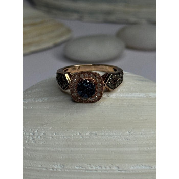 10K Rose Gold 0.5 Carat Clear & Teal Blue Dimond Ring Size 6