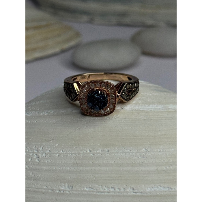 10K Rose Gold 0.5 Carat Clear & Teal Blue Dimond Ring Size 6