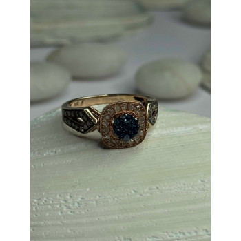 10K Rose Gold 0.5 Carat Clear & Teal Blue Dimond Ring Size 6