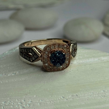 10K Rose Gold 0.5 Carat Clear & Teal Blue Dimond Ring Size 6