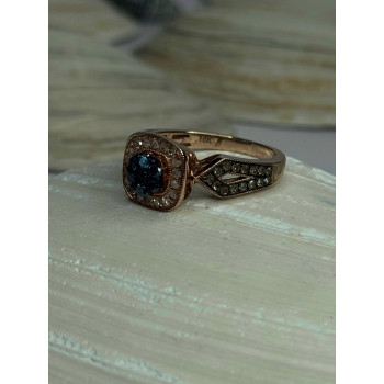 10K Rose Gold 0.5 Carat Clear & Teal Blue Dimond Ring Size 6