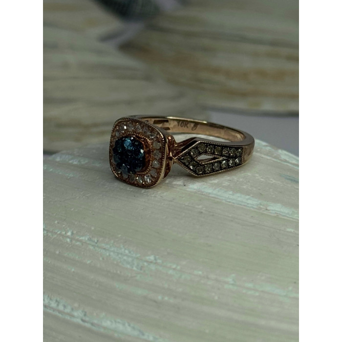 10K Rose Gold 0.5 Carat Clear & Teal Blue Dimond Ring Size 6