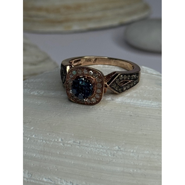 10K Rose Gold 0.5 Carat Clear & Teal Blue Dimond Ring Size 6