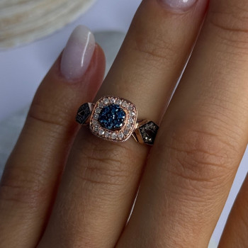 10K Rose Gold 0.5 Carat Clear & Teal Blue Dimond Ring Size 6