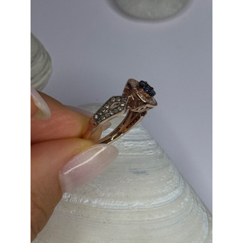 10K Rose Gold 0.5 Carat Clear & Teal Blue Dimond Ring Size 6