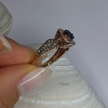 10K Rose Gold 0.5 Carat Clear & Teal Blue Dimond Ring Size 6