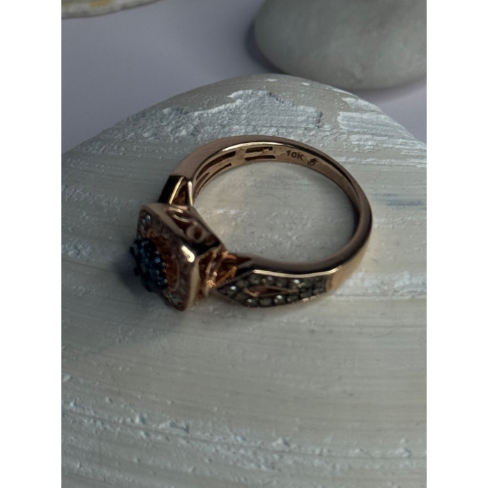 10K Rose Gold 0.5 Carat Clear & Teal Blue Dimond Ring Size 6