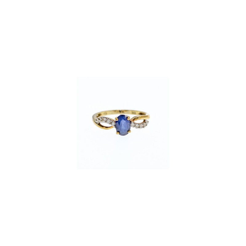 10K YELLOW GOLD BLUE & WHITE SAPPHIRE RING SIZE 6.75