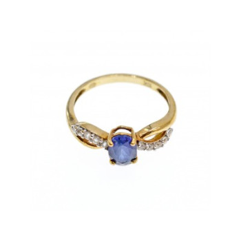 10K YELLOW GOLD BLUE & WHITE SAPPHIRE RING SIZE 6.75
