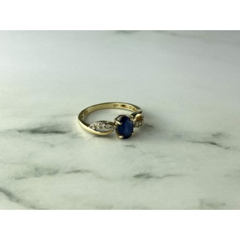 10K YELLOW GOLD BLUE & WHITE SAPPHIRE RING SIZE 6.75