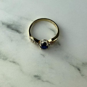 10K Yellow Gold Blue & White Sapphire Ring Size 6.75