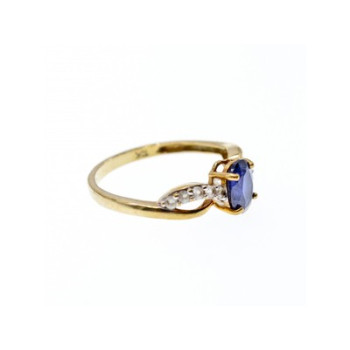 10K YELLOW GOLD BLUE & WHITE SAPPHIRE RING SIZE 6.75