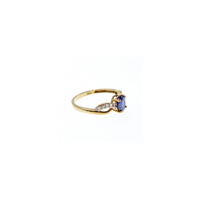 10K YELLOW GOLD BLUE & WHITE SAPPHIRE RING SIZE 6.75