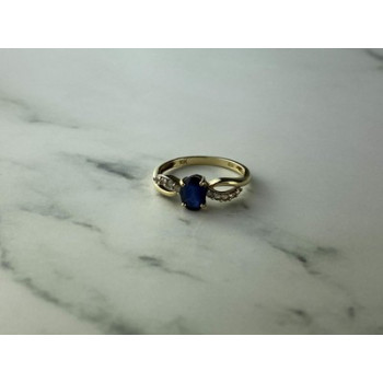 10K YELLOW GOLD BLUE & WHITE SAPPHIRE RING SIZE 6.75