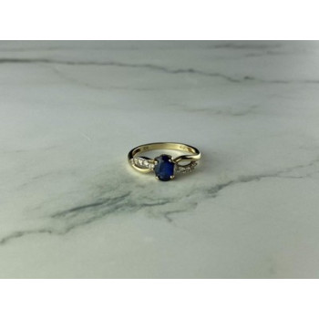 10K YELLOW GOLD BLUE & WHITE SAPPHIRE RING SIZE 6.75