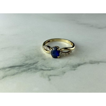 10K YELLOW GOLD BLUE & WHITE SAPPHIRE RING SIZE 6.75