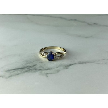 10K YELLOW GOLD BLUE & WHITE SAPPHIRE RING SIZE 6.75