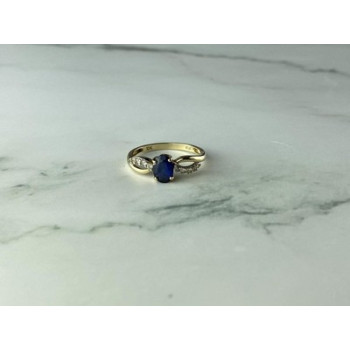 10K YELLOW GOLD BLUE & WHITE SAPPHIRE RING SIZE 6.75