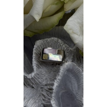 Vintage Modernist 925 Sterling Silver Ring Abalone Stone Mosaic Size 6.5