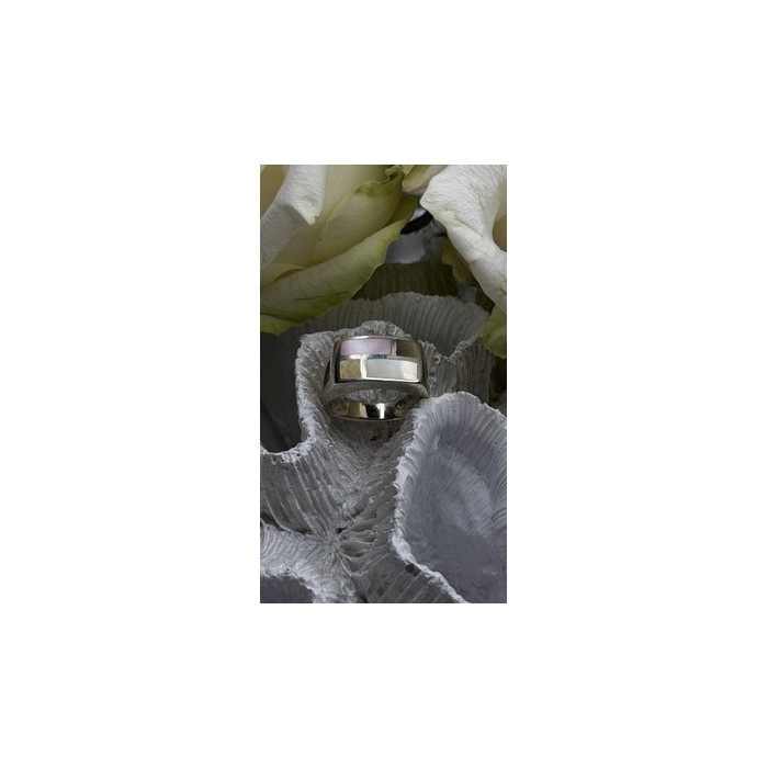 Vintage Modernist 925 Sterling Silver Ring Abalone Stone Mosaic Size 6.5