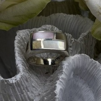 Vintage Modernist 925 Sterling Silver Ring Abalone Stone Mosaic Size 6.5