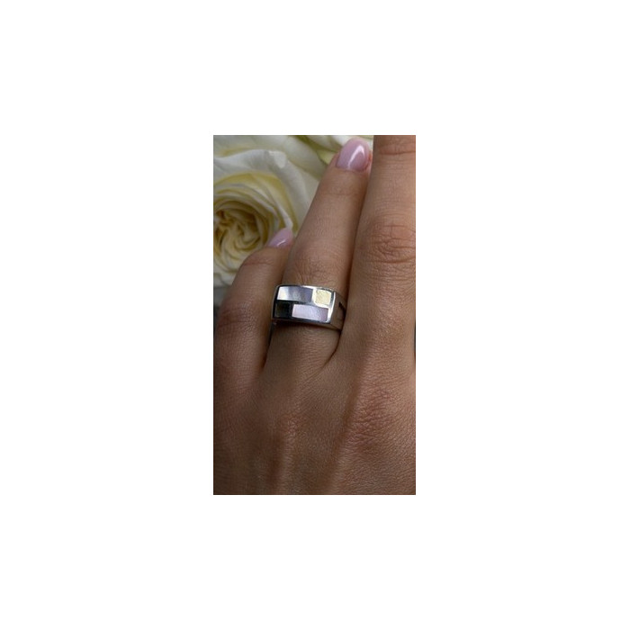 Vintage Modernist 925 Sterling Silver Ring Abalone Stone Mosaic Size 6.5