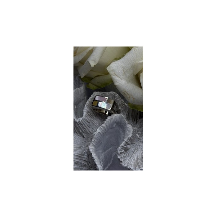 Vintage Modernist 925 Sterling Silver Ring Abalone Stone Mosaic Size 6.5