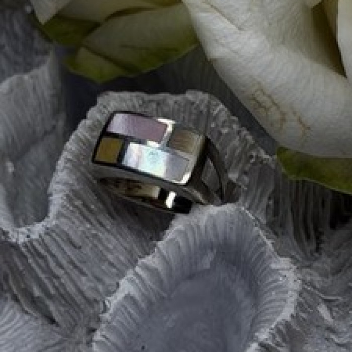 Vintage Modernist 925 Sterling Silver Ring Abalone Stone Mosaic Size 6.5