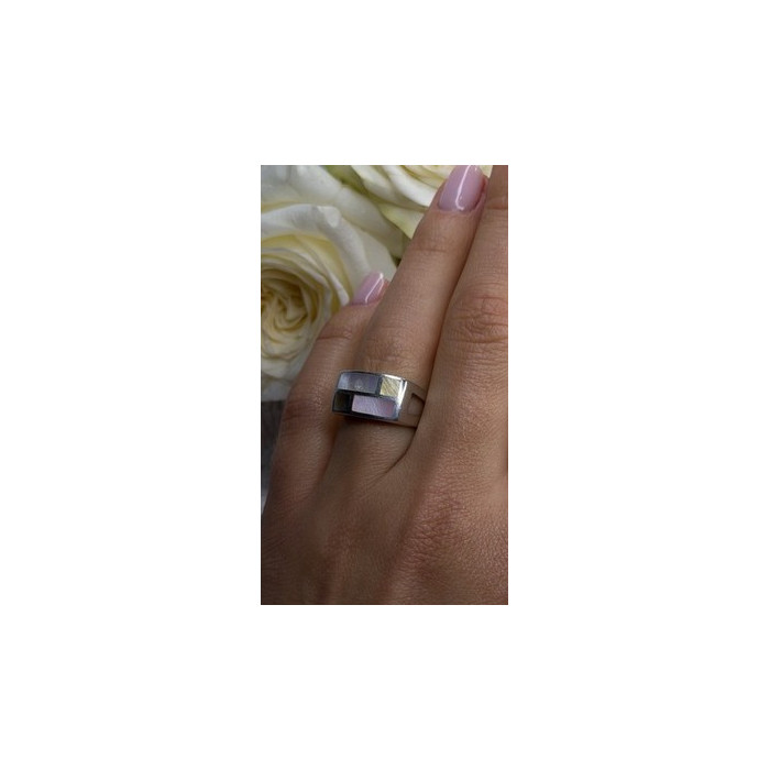 Vintage Modernist 925 Sterling Silver Ring Abalone Stone Mosaic Size 6.5
