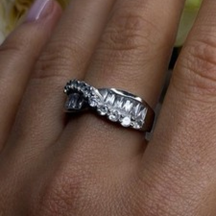 Wave Vintage Band 925 Sterling Silver Cz Ring Size 8.5