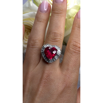 Romantic Heart 925 Sterling Silver Pink & Colorless Spinel Ring Size 7