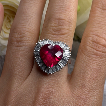 Romantic Heart 925 Sterling Silver Pink & Colorless Spinel Ring Size 7