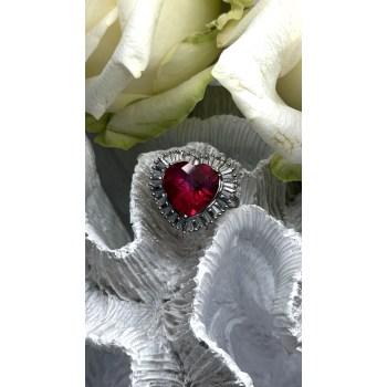 Romantic Heart 925 Sterling Silver Pink & Colorless Spinel Ring Size 7