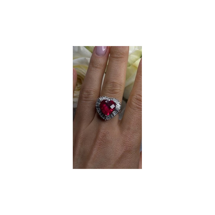 Romantic Heart 925 Sterling Silver Pink & Colorless Spinel Ring Size 7