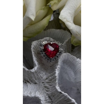 Romantic Heart 925 Sterling Silver Pink & Colorless Spinel Ring Size 7