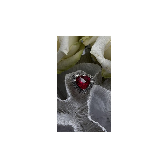 Romantic Heart 925 Sterling Silver Pink & Colorless Spinel Ring Size 7