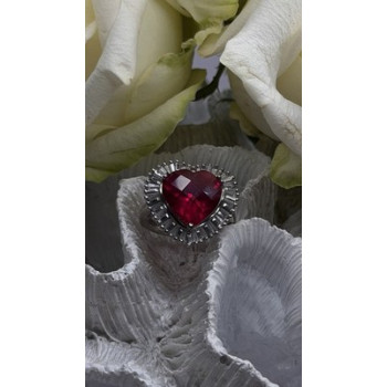 Romantic Heart 925 Sterling Silver Pink & Colorless Spinel Ring Size 7