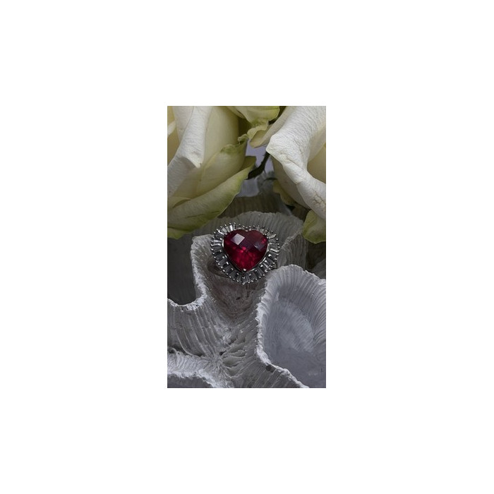 Romantic Heart 925 Sterling Silver Pink & Colorless Spinel Ring Size 7
