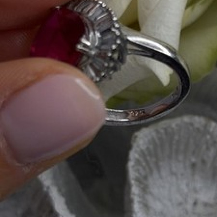Romantic Heart 925 Sterling Silver Pink & Colorless Spinel Ring Size 7