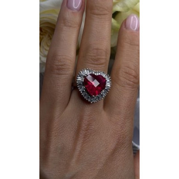 Romantic Heart 925 Sterling Silver Pink & Colorless Spinel Ring Size 7