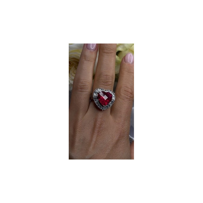 Romantic Heart 925 Sterling Silver Pink & Colorless Spinel Ring Size 7