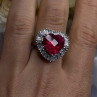 Romantic Heart 925 Sterling Silver Pink & Colorless Spinel Ring Size 7