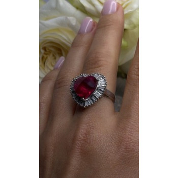 Romantic Heart 925 Sterling Silver Pink & Colorless Spinel Ring Size 7