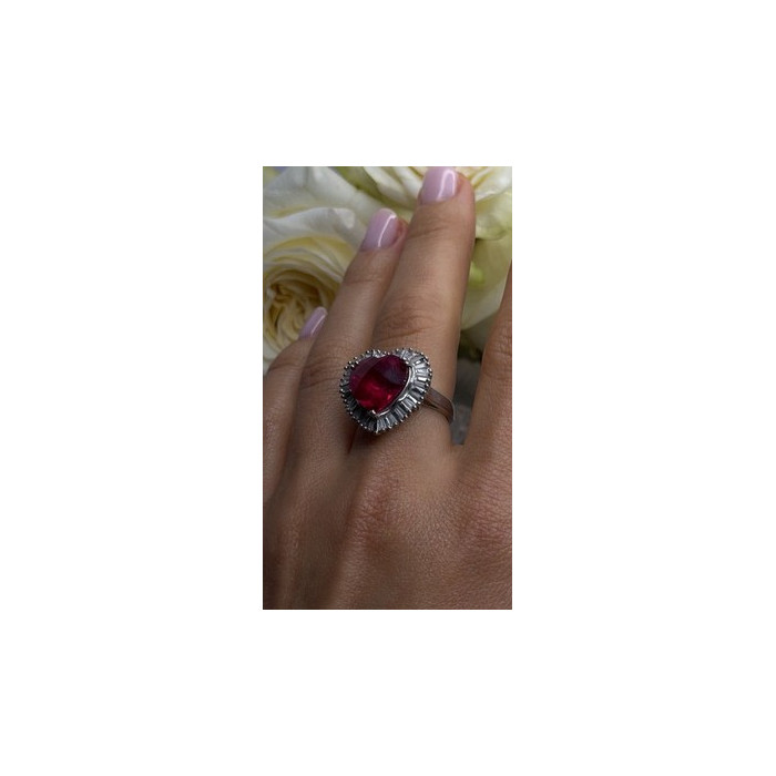 Romantic Heart 925 Sterling Silver Pink & Colorless Spinel Ring Size 7