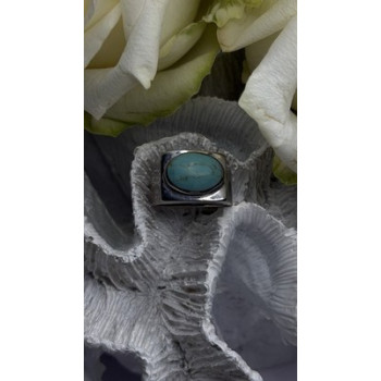Vintage Modernist 925 Sterling Silver Turquoise Oval Ring Size 7